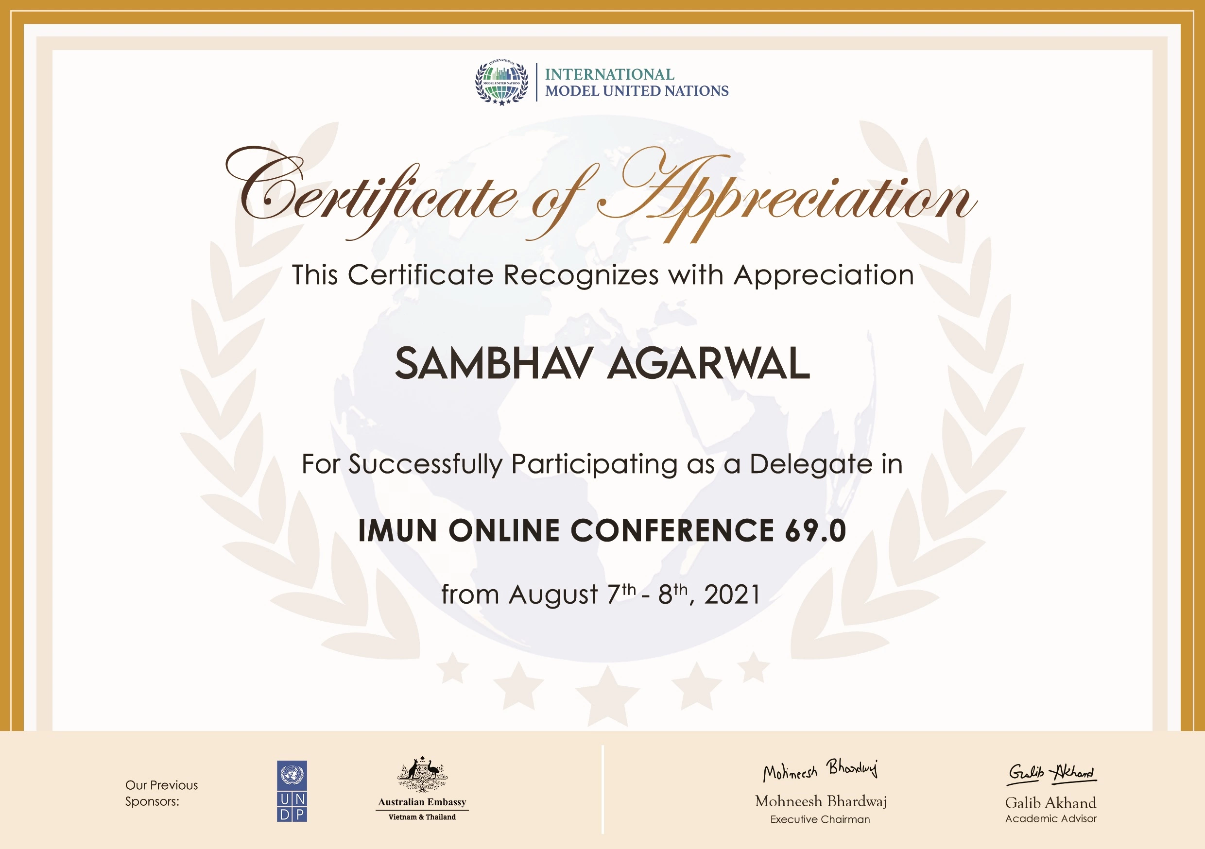 IMUN Participation Certificate